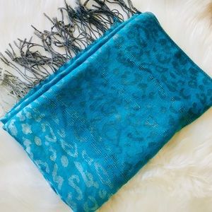 LEOPARD MULTI BLUE & SILVER EMBELLISHED SCARF